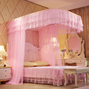 스위트룸 레일형 침대모기장(180x200cm) (핑크)